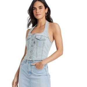 Universal Thread Light Wash Denim Halter Crop Top